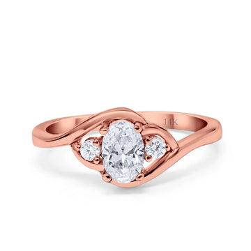 14K Rose Gold Oval Bridal Wedding Engagement Ring Simulated CZ Size-7